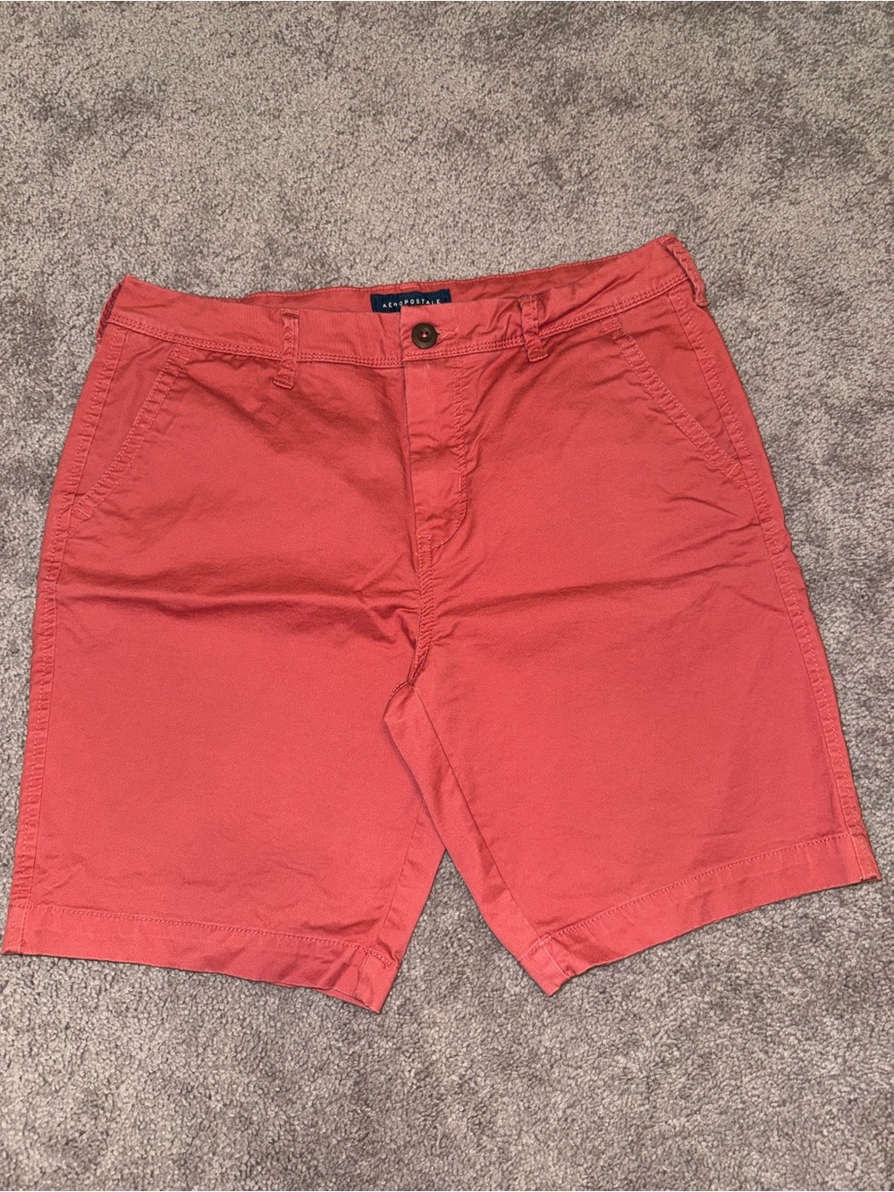 Aeropostale Men's Coral-Red Flat Front Chino Shorts